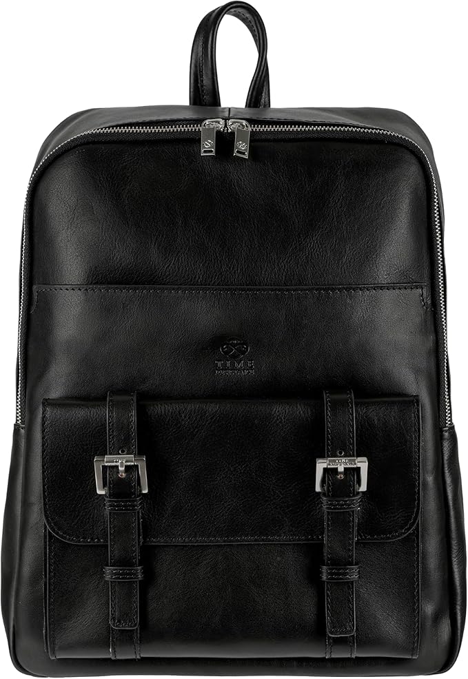 Time Resistance Leather Backpack Vintage Rucksack Purse for Laptop up to 15 in Black