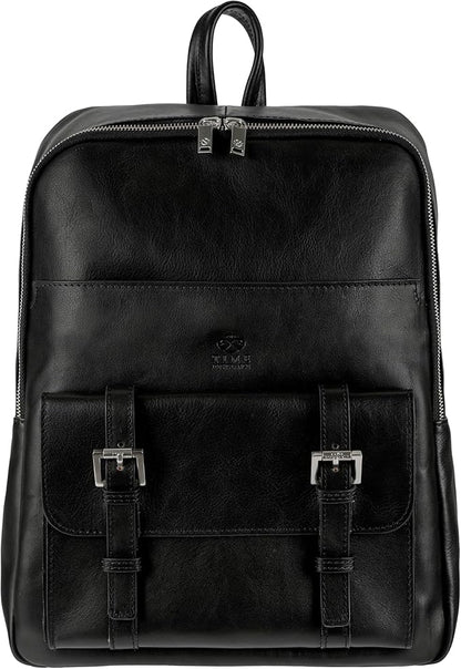 Time Resistance Leather Backpack Vintage Rucksack Purse for Laptop up to 15 in Black