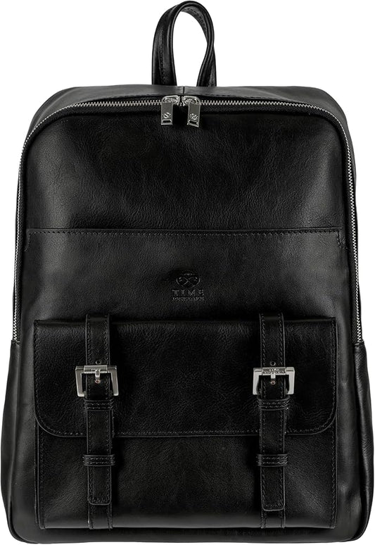 Time Resistance Leather Backpack Vintage Rucksack Purse for Laptop up to 15 in Black