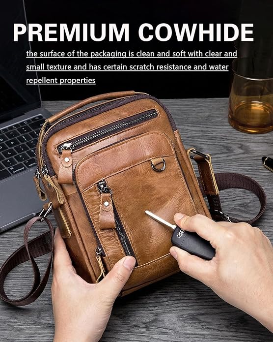 Men's Vinatge Leather Crossbody:Compact with Organized Pockets,Stylish & Functional for Everyday Carry