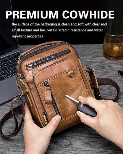 Men's Vinatge Leather Crossbody:Compact with Organized Pockets,Stylish & Functional for Everyday Carry