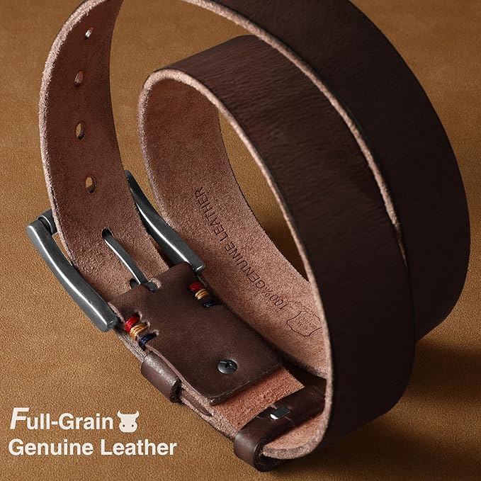 SANSTHS Mens Full Grain Cow Leather Belt Heavy Duty Work Belt Casual Every Day Belt for Jeans