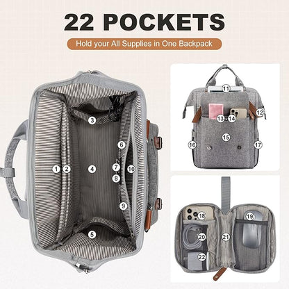 LOVEVOOK Laptop Backpack for Women Work Travel Commuter Teacher Backpack Business Computer Bag Doctor Nurse Bags College Backpack Purse, 17 Inch, Grey-brown