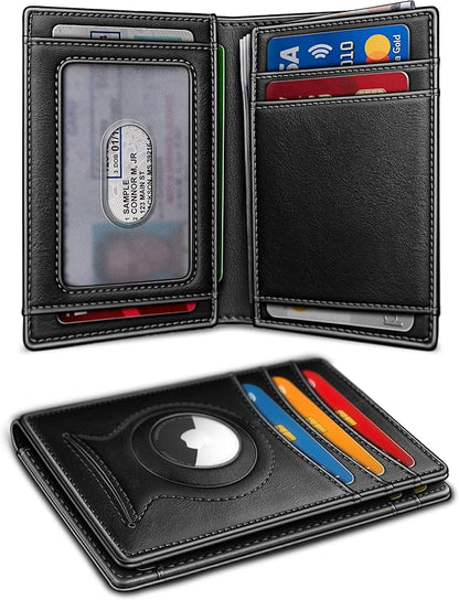 BULLIANT Slim Wallet For Men 12Cards,Magnetic Flip Build-in Money Clip Airtag Compatible-RFID Blocking