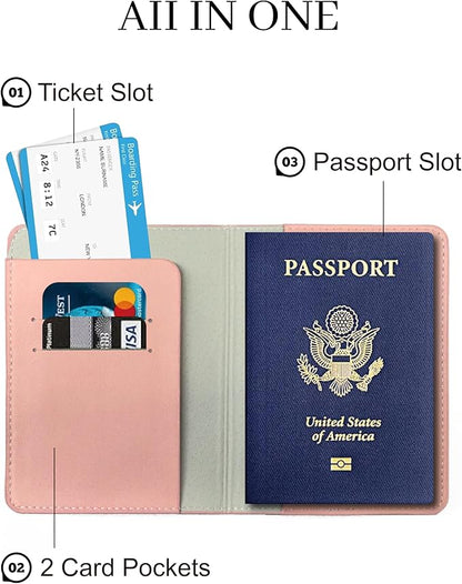 Passport Holder for Travel Essentials,RFID Blocking Passport Cover Case for Travel Accessories,Travel Wallet for Women Men (Pink)