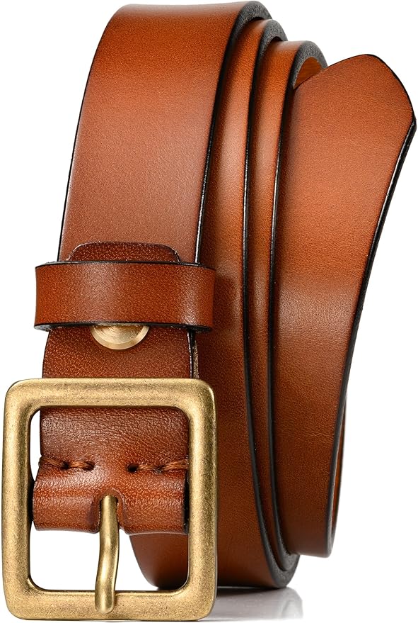 WOLFANT Full Grain Leather Belt for Women,1.1" Ladies Casual leather Jean Belt with Vintage Square buckle in Gift Box