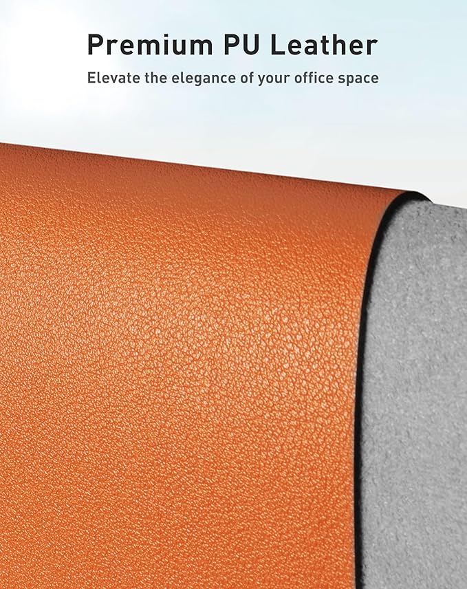 Aothia Faux Leather Desk Mat - Large Mouse Pad, Non-Slip PU Leather Blotter, Waterproof Writing Surface for Office and Home (Orange, 42" x 17")