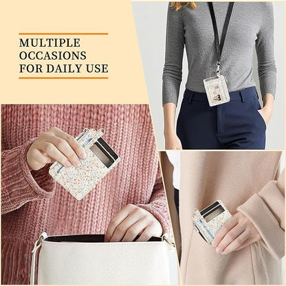 Hancynir Slim Wallet Women Credit Card Holder White Florals RFID Small Mini Card Case Front Pocket PU Leather Thin Travel Zipper Coin Cash ID Window Girls Wallet Gifts