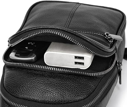 Genuine Leather Sling Bag Multi-pocket Chest Bag for Men Hiking Travel Daypack