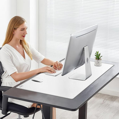 Cacoy 36" x 20" Leather Desk Mat, XXL Large Gaming Keyboard Mouse Pad, Computer Desk Pad Protector, Waterproof Desk Mats on Top of Desks, Office Desk Blotters (White)