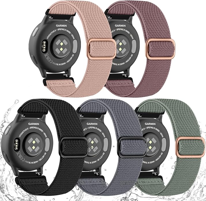 20mm Stretchy Watch Band Compatible with Garmin Vivoactive 5 6 Watch Bands,Quick Release Water-Resistant Nylon Elastic Strap for Vivoactive 3/Venu Sq/Sq 2/Sq Music, Forerunner 245/165/55/570 Women Men