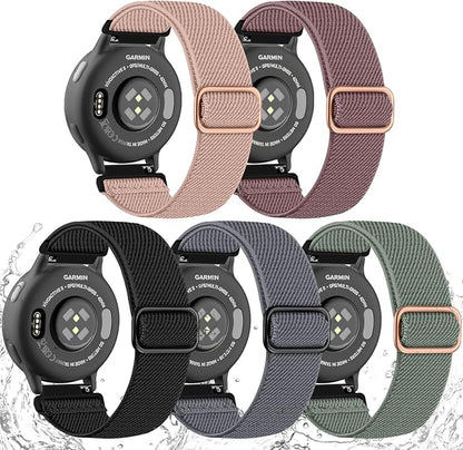 20mm Stretchy Watch Band Compatible with Garmin Vivoactive 5 6 Watch Bands,Quick Release Water-Resistant Nylon Elastic Strap for Vivoactive 3/Venu Sq/Sq 2/Sq Music, Forerunner 245/165/55/570 Women Men