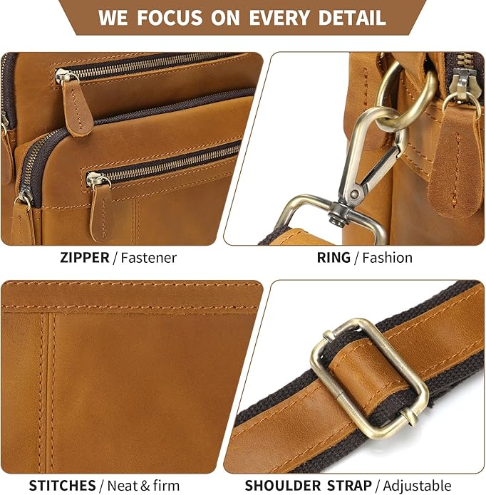 Jack&Chris Leather Messenger Bag for Men, Man Purse Crossbody Bags for Work Business