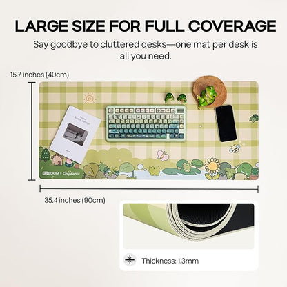 KiiBOOM X Cosydiaries Rainy Froggy Day Desk Mat, Non-Slip, 35.4’’ x 15.7’’, Large Gaming & Office Mouse Pad for Keyboard/Mouse/Laptop, PU Leather, Durable & Waterproof