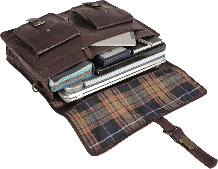 Leather briefcase 18 inch laptop messenger bag for men and women best satchel office bag