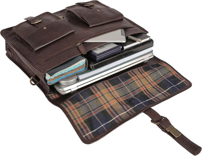 Leather briefcase 18 inch laptop messenger bag for men and women best satchel office bag