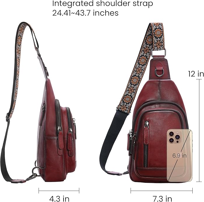 HESHE Leather Sling Bag for Women Crossbody Bags with Multi-Pocket Stylish Fanny Packs for Travel Chest Bag