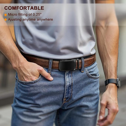 KEMISANT Men Belt Ratchet Click Belt Genuine Leather Adjustable For Men Golf Dress Casual Jeans 1 3/8-Cut For Fit