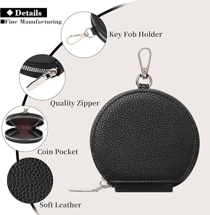 FALAN MULE Coin Purse Small Leather Pouch Wallet Round Zipper Change Pouch for Women