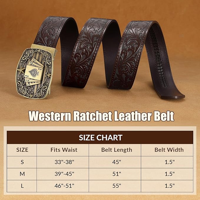 Cowboy Western Ratchet Belt for Men Women with Automatic Western Buckle, Ratchet Cowboy Leather Belt for Jeans Gifts