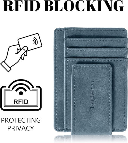 Toughergun Slim Wallet for Men RFID Blocking Money Clip, Minimalist Front Pocket Credit Card Holder, Magnetic Thin Mens Wallets with ID Window