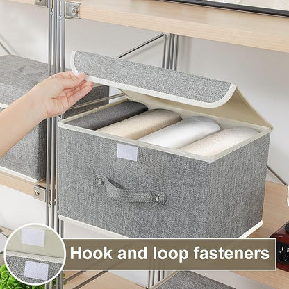 Fabric Storage Bins Cube Organizers with Flip-Top Lid and Handles,Storage Boxes for Organizing Home,Office,and Closet,Grey,5 Pack 13 X 9.1 X 7.9 in
