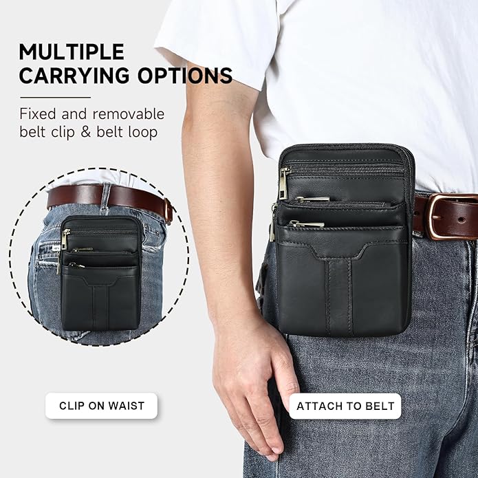 MASIWEI Real Leather Crossbody Bag for Men Women Hiking Small Purse Convertible Belt Loop Shoulder Bag for Phone Passport