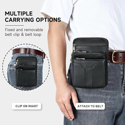 MASIWEI Real Leather Crossbody Bag for Men Women Hiking Small Purse Convertible Belt Loop Shoulder Bag for Phone Passport