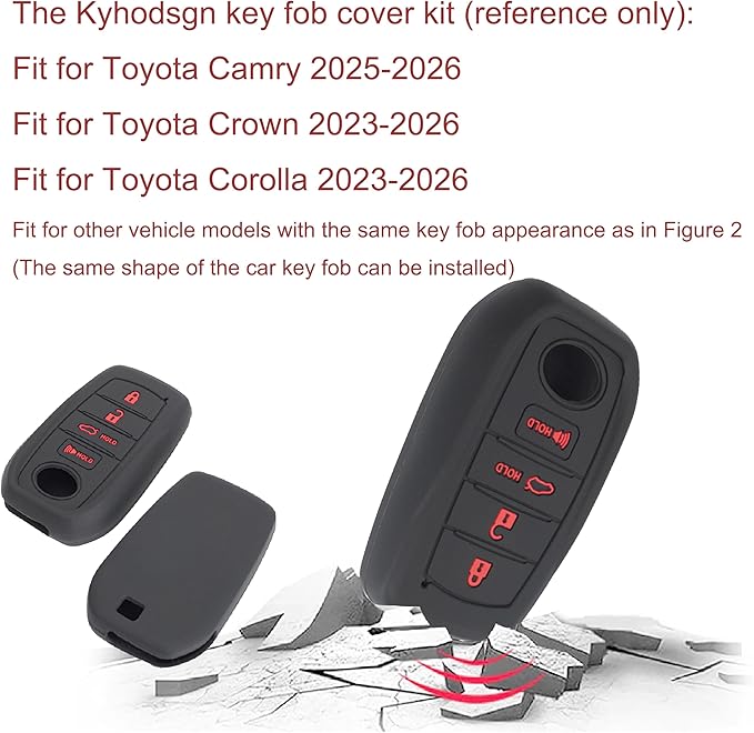 Key Fob Cover Fit for Toyota 2025-2026 Camry, Soft Silicone Key Shell Case Compatible with 2023-2026 Crown Corolla (Blue & Red Button)