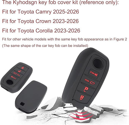 Key Fob Cover Fit for Toyota 2025-2026 Camry, Soft Silicone Key Shell Case Compatible with 2023-2026 Crown Corolla (Blue & Red Button)