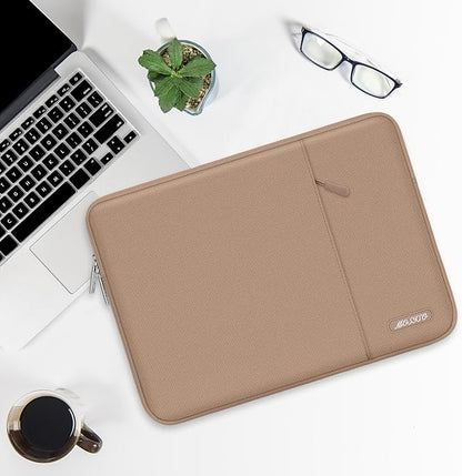 MOSISO Laptop Case 16 inch, 15-15.6 inch Laptop Sleeve Compatible with MacBook Pro 16 M5 M4 M3 M2 M1, HP Acer Dell Lenovo ASUS, Polyester Vertical Computer Sleeve Bag with Pocket, Bronze Brown