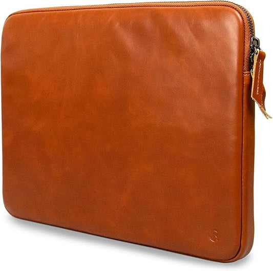 Casemade Real Leather Laptop Case/Zipped Folio Bag with Inner Pocket & Wool Lining Compatible with Apple MacBook, HP, Dell, Asus, Levovo (14 Inch - Tan)