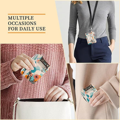 Hancynir Slim Wallet Women Credit Card Holder Abstract Flower Floral RFID Small Mini Card Case Front Pocket PU Leather Thin Travel Zipper Coin Cash ID Window Ladies Female Wallet Gifts