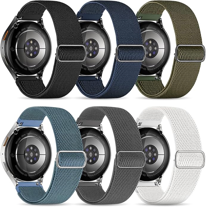 Stretchy Bands Compatible with Samsung Galaxy Watch 7 6 4 5 Band 40mm 44mm/Watch 6 4 Classic 47mm 43mm 42mm 46mm/5 Pro/FE/Active 2, 6 Pack 20mm Nylon Sport Strap for Galaxy Watch 7 Band Women Men