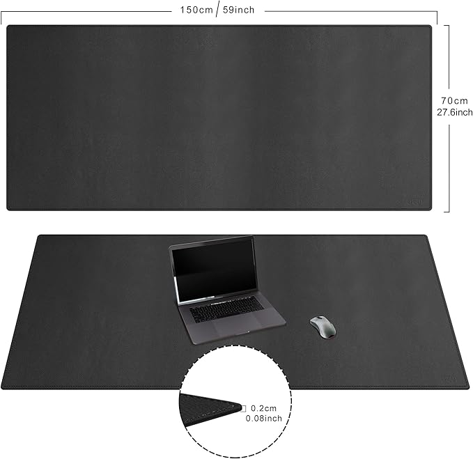 Cacoy 59" x 27.5" Desk Mat for Home Office, Large PU Leather Desk Pad Blotter, Waterproof Keyboard Mat Cover, Extended Writing Mouse Pad, Desk Protector and Accessories for Laptop and Computer, Black