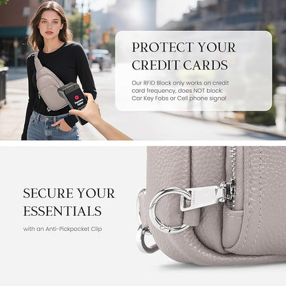 befen Genuine Leather Small Crossbody Sling Bags for Women Anti-Theft Fanny Packs Chest Bags Purse with Built in RFID Wallet