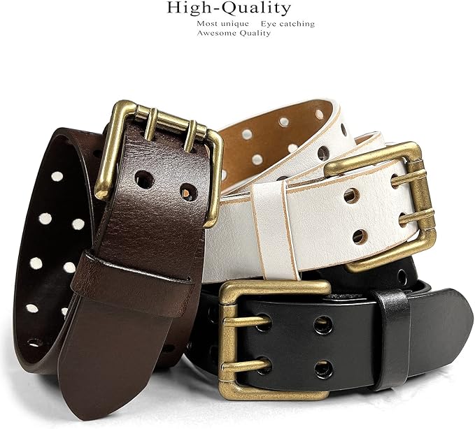 Ben Antique Twin Roller Buckle Vintage One-Piece 100% Leather Jean Belt 1-1/2" Wide