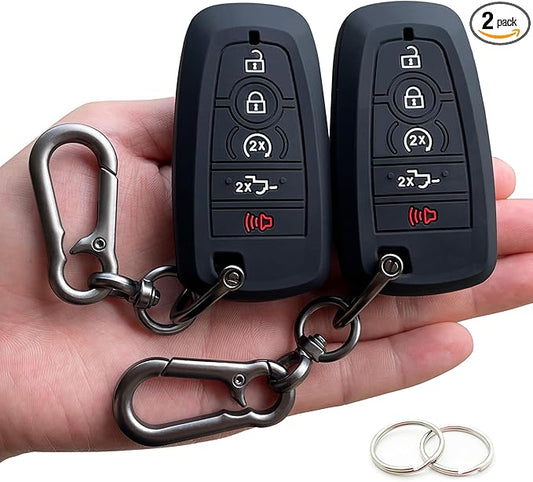 TANDRIVE Key Fob Cover for 2026 2025-2017 Ford F150 F250 F350 F450 F550 F650 F750, 5 Button, Silicone, 2-Pack, Black