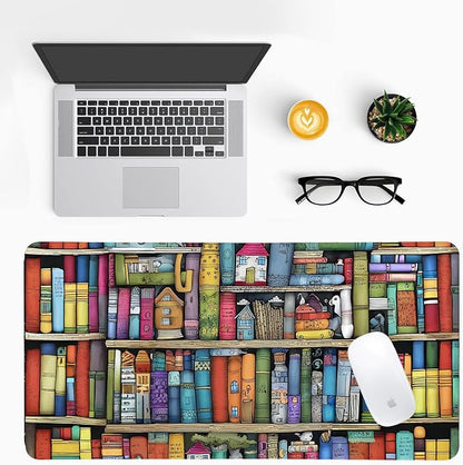 Book Lover's Desk Mat, Large PU Leather Desk Pad with Non-Slip Base, Literary Office Keyboard Mat Ideal Gift for Readers, Gaming & Home Work （27.56 * 13.78in）