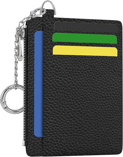 Hancynir Black Minimalist Small Wallet Women Credit Card Holder, Slim RFID Blocking Keychain Card Wallets, Mini Front Pocket PU Leather Thin Travel Zipper Coin Cash Ladies Wallet Organizer Gifts