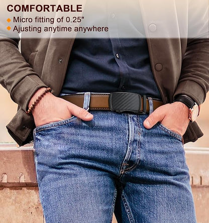 KEMISANT Men Belt Ratchet Click Belt Genuine Leather Adjustable For Men Golf Dress Casual Jeans 1 3/8-Cut For Fit