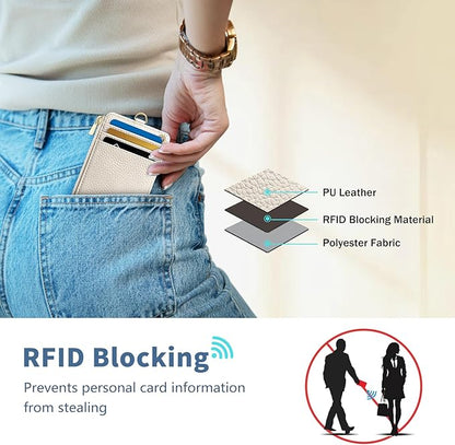 Lanyard Wallet with Id Badge Holder, White RFID Small Keychain Wallet Women Wristlet, Minimalist Zipper Credit Card Holder Phone Wrist Neck Strap for Key Name Tag, Teacher Student Office Gift