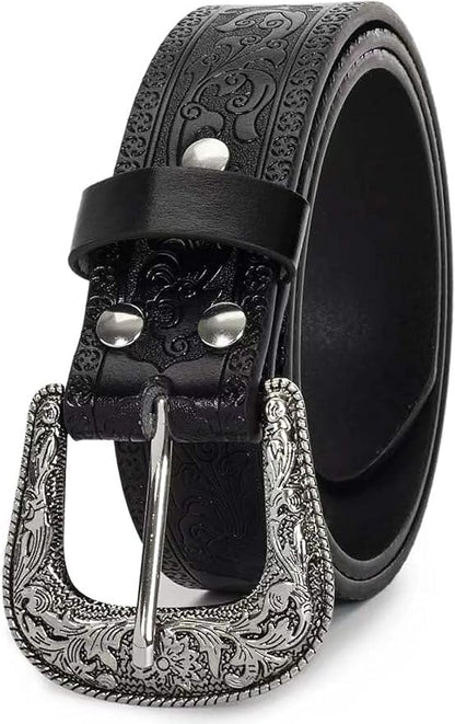 INOGIH Adjustable-Vintage-Western-Cowboy-Belt Women Men - Cowboy-Style Engraved-Buckle Belt for Jeans Pants Dresses
