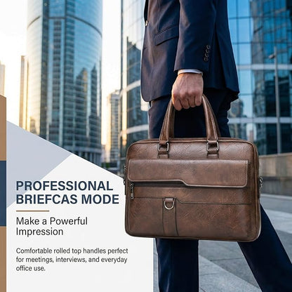 Men's Leather Laptop Bag 15 IN, Water-Resistant Briefcase Messenger Bag for Work, Business, Shoulder Crossbody Office Satchel