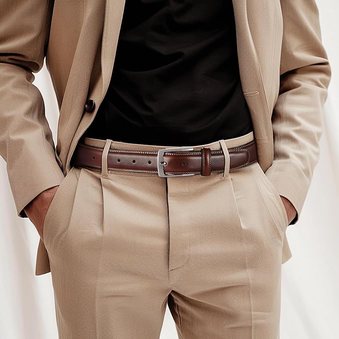 MILORDE Men's Leather Dress Belt 2Pack, Handmade, Genuine Leather, Fashion & Classic Designs for Work Business and Casual