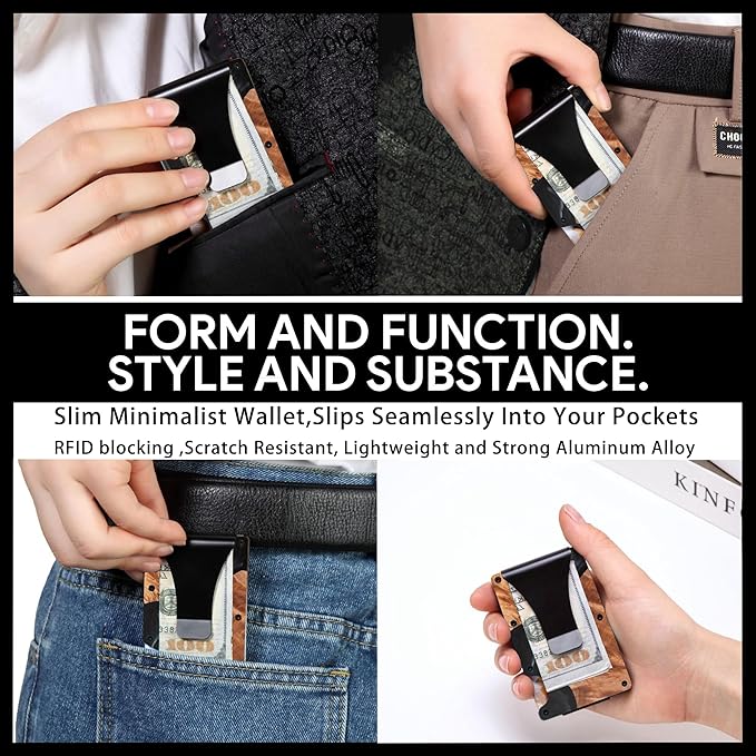 Minimalist Slim Wallet for Men,RFID Blocking Metal Wallet,Aluminum Credit Card Holder & Money Clip 12-15 Cards,Slim Rfid Front Pocket Mens Wallet,Matt Black