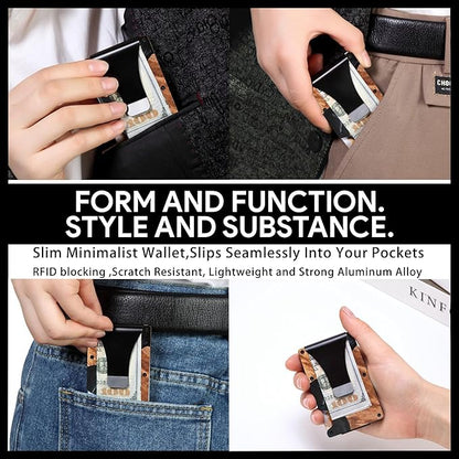 Minimalist Slim Wallet for Men,RFID Blocking Metal Wallet,Aluminum Credit Card Holder & Money Clip 12-15 Cards,Slim Rfid Front Pocket Mens Wallet,Matt Black