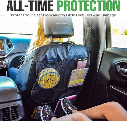 lebogner Back Seat Cover for Kids + 4 Pocket Storage Organizer, 2 Pack X-Large Waterproof Kick Mats Backseat Protector, Car Seat Back Protectors for Vehicles to Protect from Dirt, Mud & Scratches