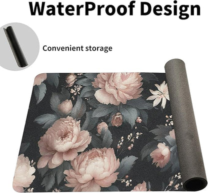 Luxurious Peony Floral Desk Mat, Elegant PU Leather Desk Pad for Women - Large Non-Slip Office Mat for a Stylish & Protected Gaming & Home Workspace(23.6x11.8 Inch)