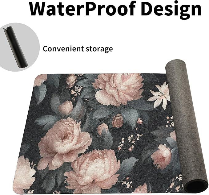 Luxurious Peony Floral Desk Mat, Elegant PU Leather Desk Pad for Women - Large Non-Slip Office Mat for a Stylish & Protected Gaming & Home Workspace（31.5 * 15.75in）